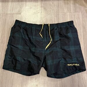 Nautica Men's Plaid Swim Trunks with Yellow Accents